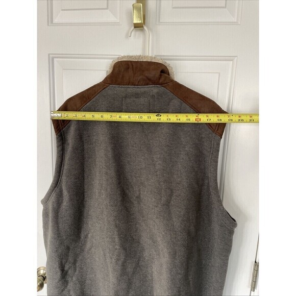 Orvis Fleece Zip Vest Sherpa Collar Faux Leather Shoulder Brown Mens XXL - Picture 7 of 11